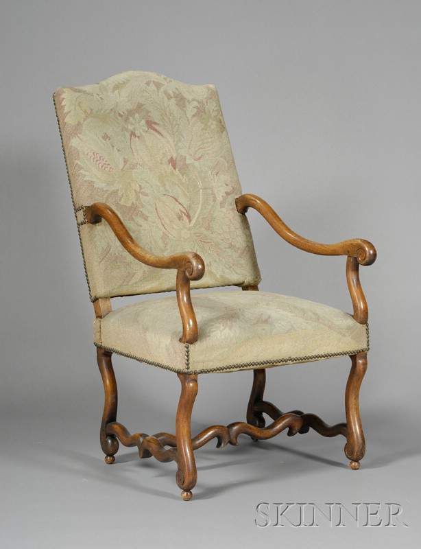 Appraisal: Flemish Baroque Style Walnut Open Armchair late th century rectangular