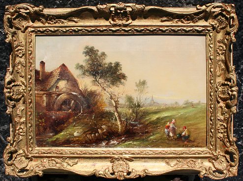 Appraisal: MONTAGUE Clifford English th C Dutch Landscape Mill Figures oil