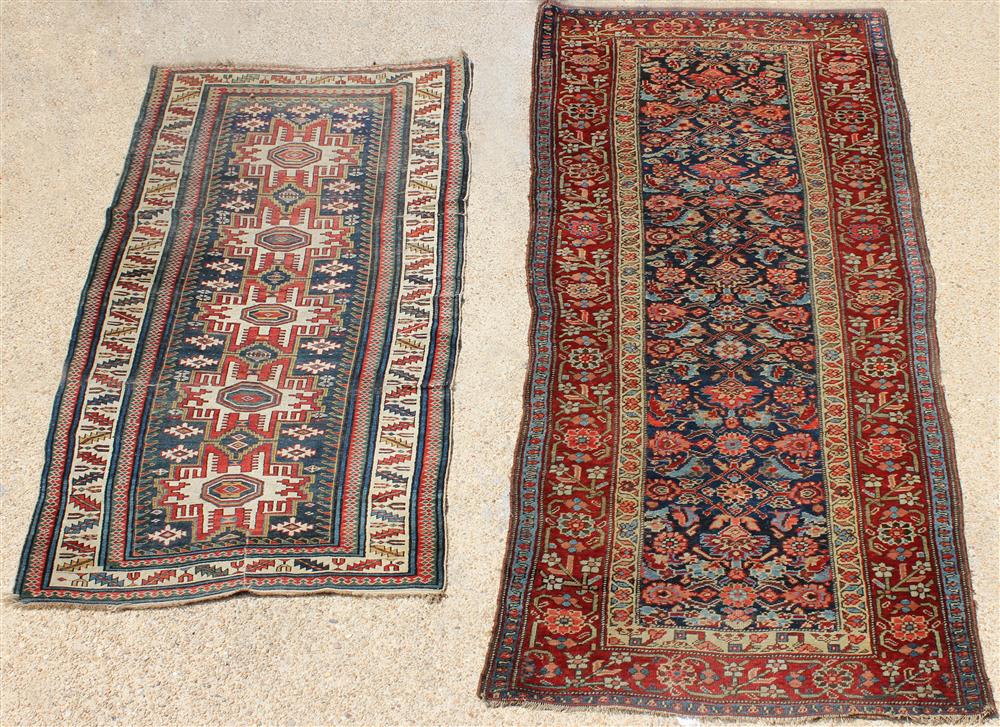 Appraisal: TWO TRIBAL RUNNERS INCLUDING A CAUCASUS the first with geometric