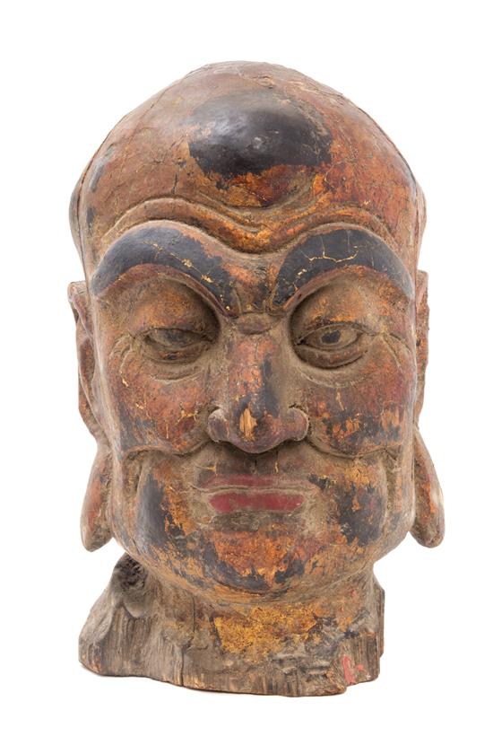 Appraisal: Sale Lot A Painted Wood Head of a Luohan the