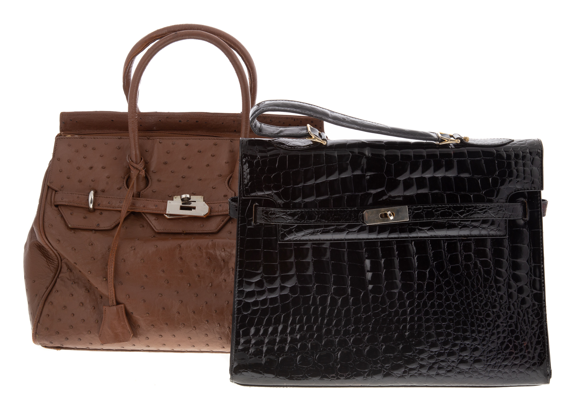 Appraisal: A LEATHER BIRKIN-STYLE AND A KELLY-STYLE HANDBAG largest is in