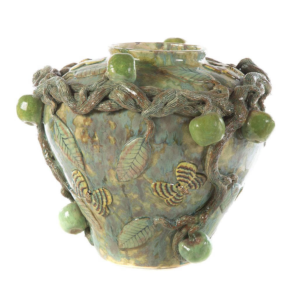 Appraisal: Majolica Jardiniere First half th century large elaborately decorated planter