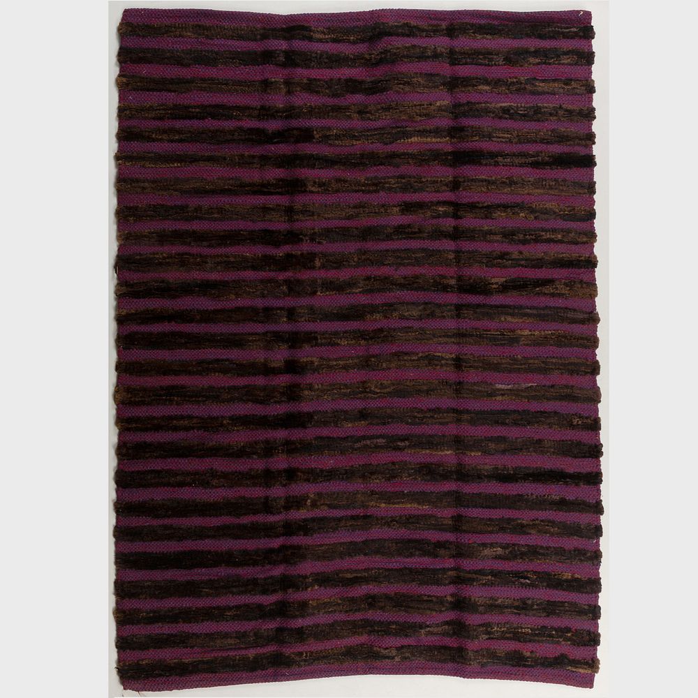 Appraisal: Aubergine and Brown Striped High Low Pile Carpet ft in