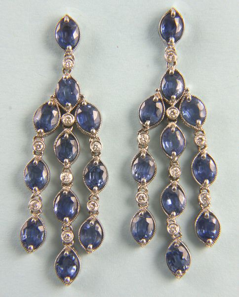 Appraisal: k white gold diamond and sapphire earrings l oz dwt