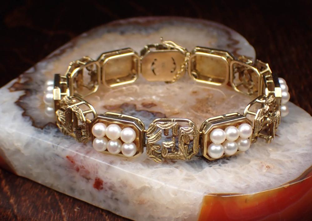 Appraisal: PEARL AND FOURTEEN KARAT GOLD BRACELET The - yellow gold