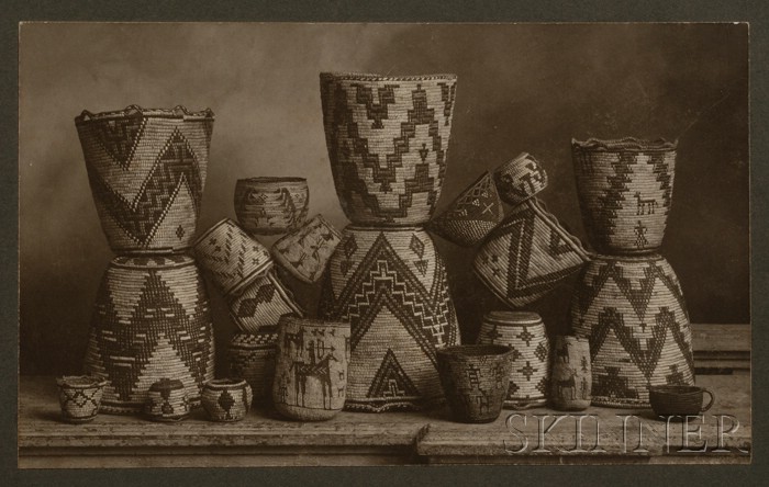 Appraisal: Photograph of Northwest Imbricated Basketry collection of Indian baskets woven