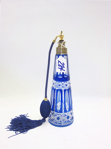 Appraisal: BOHEMIAN HAND CUT BLUE AND CLEAR CRYSTAL PERFUME BOTTLE with