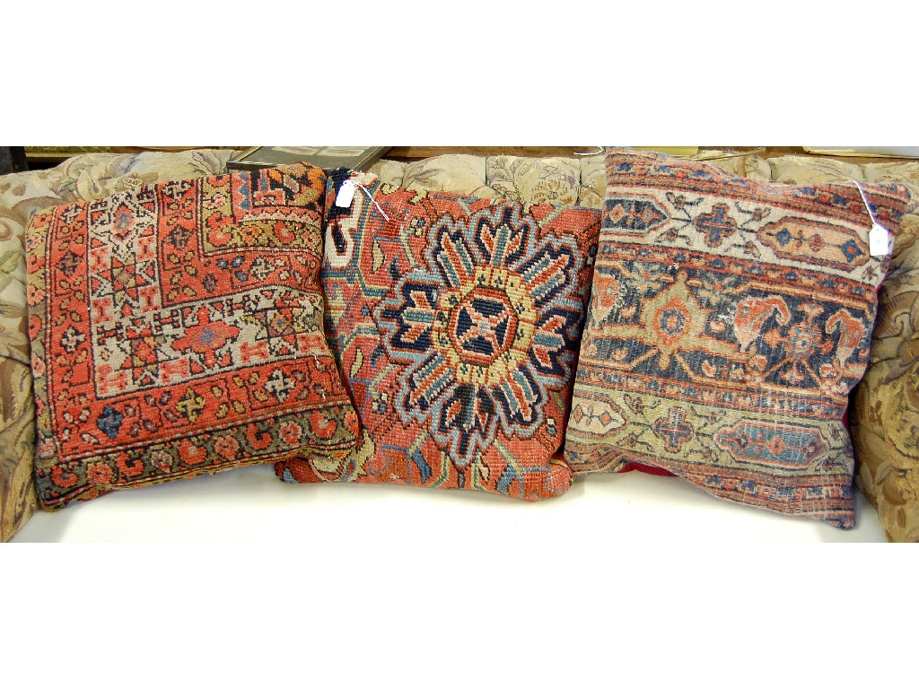 Appraisal: Three old Persian carpet cushions