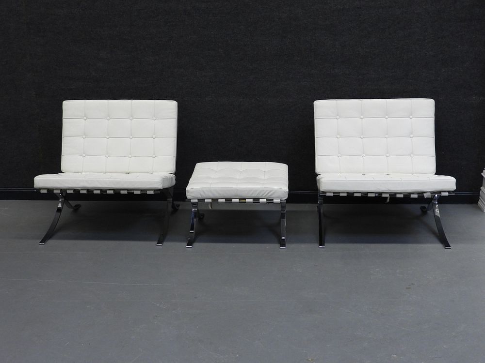 Appraisal: Ludwig Mies van der Rohe Barcelona Chairs Ottoman Ludwig Mies