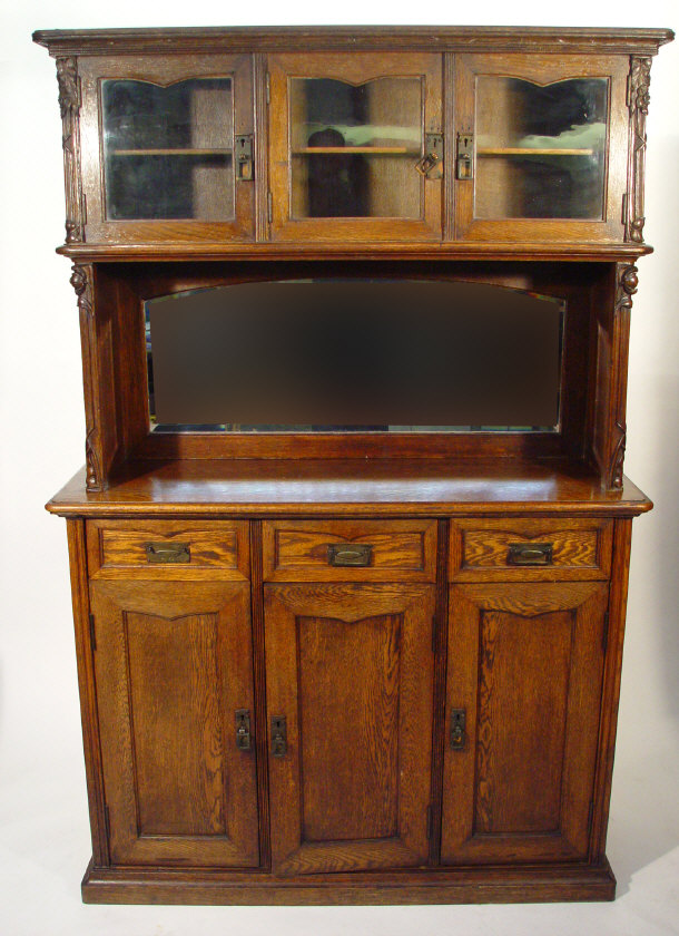 Appraisal: Oak Arts and Crafts style dresser the superstructure fitted with