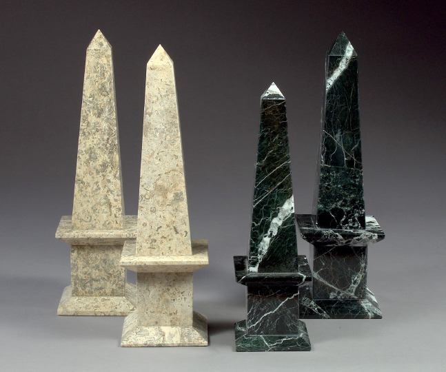 Appraisal: Tall Pair of French Polished Lune Fleuri Marble Garniture Obelisks