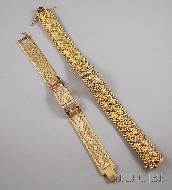 Appraisal: Two kt Gold and Diamond Lady's Bracelet Wristwatches one Baume