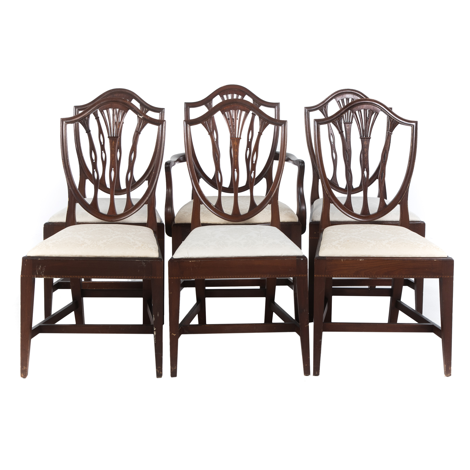 Appraisal: SIX POTTHAST BROTHERS MAHOGANY SHIELD BACK CHAIRS Five solid mahogany