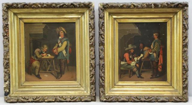 Appraisal: Pair of th C German Oil on Copper InteriorScenes Old