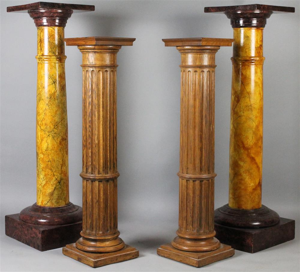 Appraisal: TWO CARVED OAK COLUMNS AND TWO FAUX MARBLE COLUMNS carved