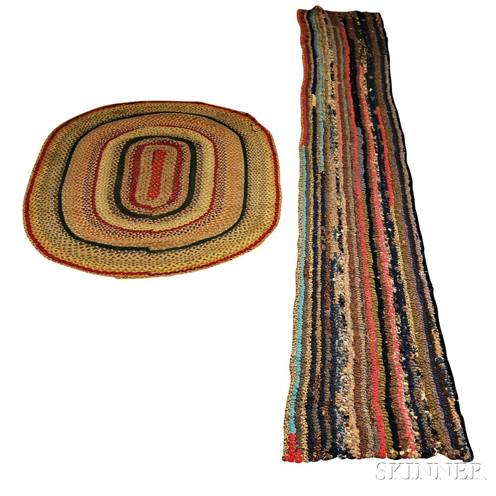 Appraisal: Two Braided Rugs a striped runner ft in x ft