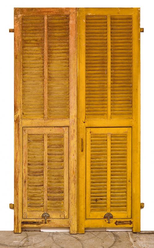 Appraisal: PAIR OF LOUVRED YELLOW PAINTED WOODEN DOORS HEIGHT X CM