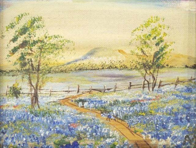 Appraisal: Framed oil painting on canvas Texas Bluebonnets Hills signed lower