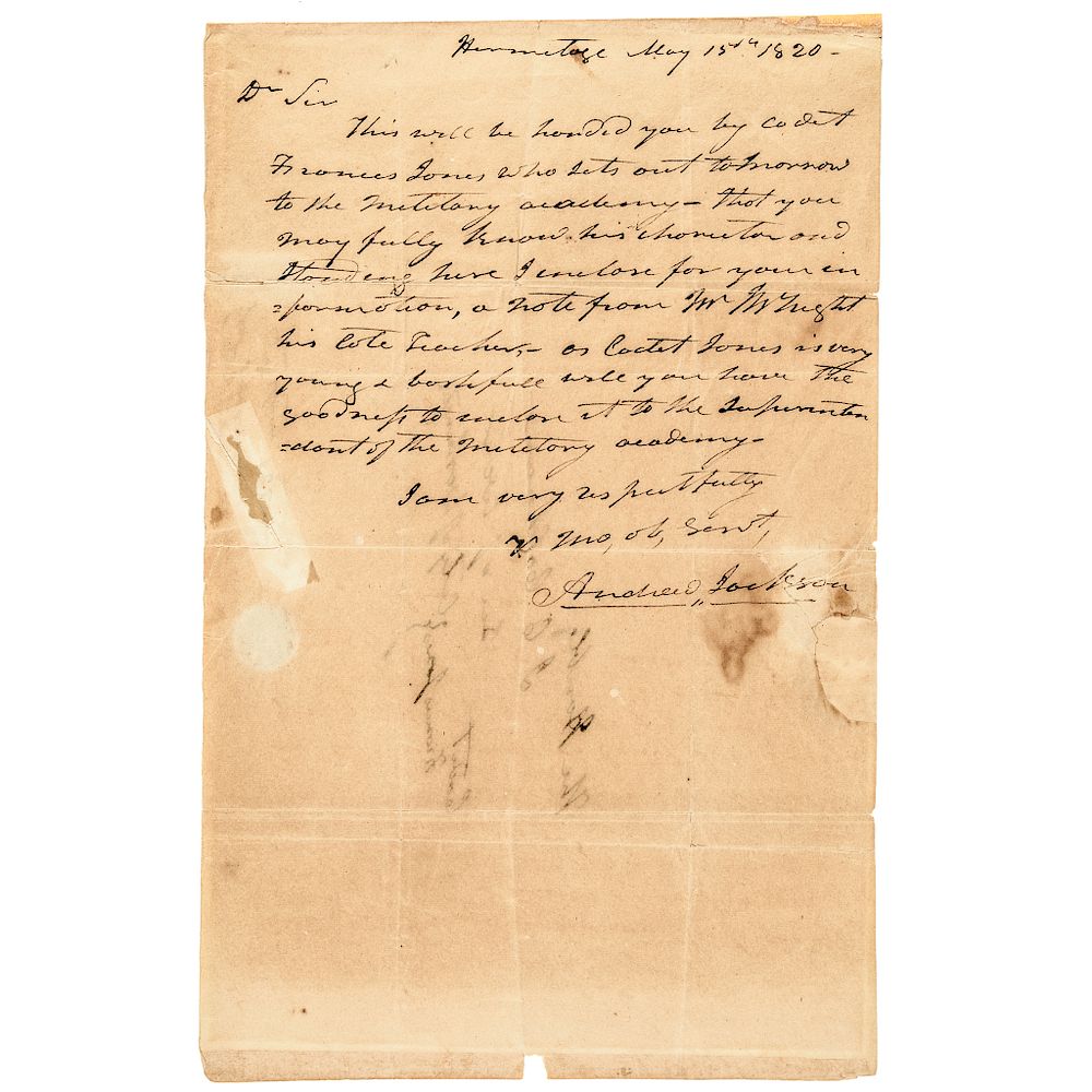 Appraisal: ANDREW JACKSON Autograph Letter Signed to John C Calhoun Secretary