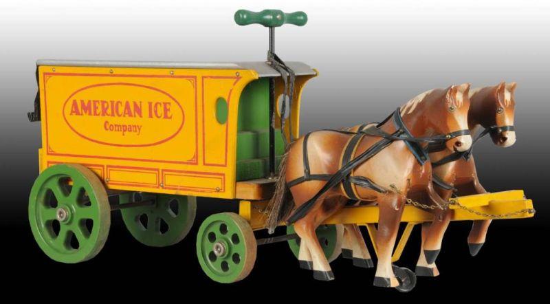 Appraisal: Early Wooden American Ice Co Horse-Drawn Toy Description Has a