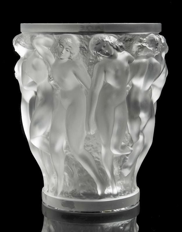 Appraisal: Lalique Bacchantes Frosted Crystal Vase Lalique frosted crystal vase Bacchantes