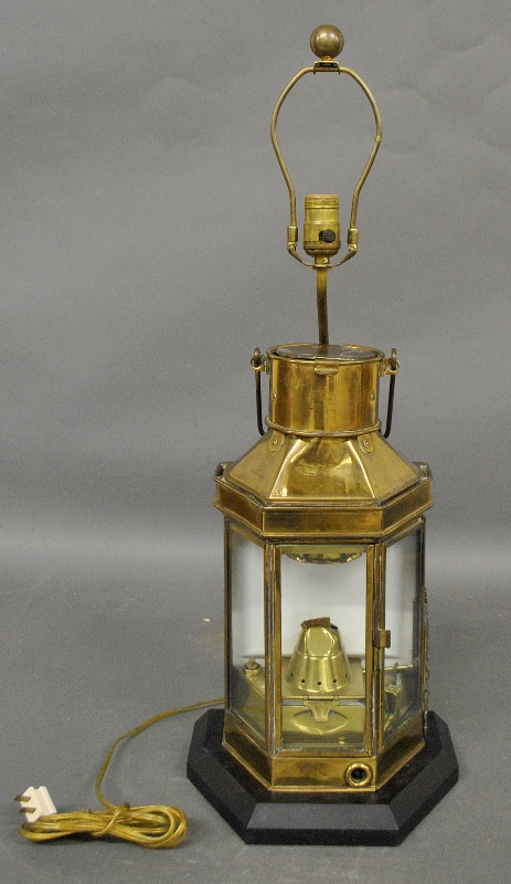 Appraisal: - Brass ship lantern with custom lamp base h x