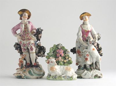 Appraisal: A near pair of Derby figures 'The Garland Shepherds' and