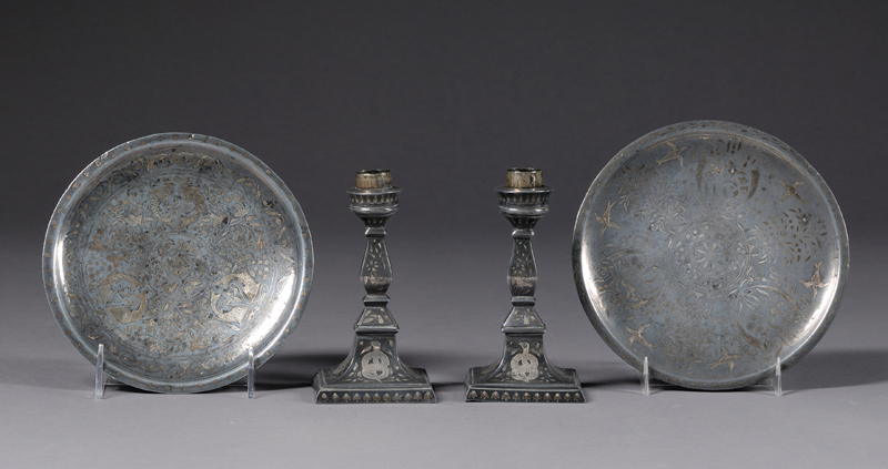 Appraisal: Four Pieces of Bidri Ware India late th century two