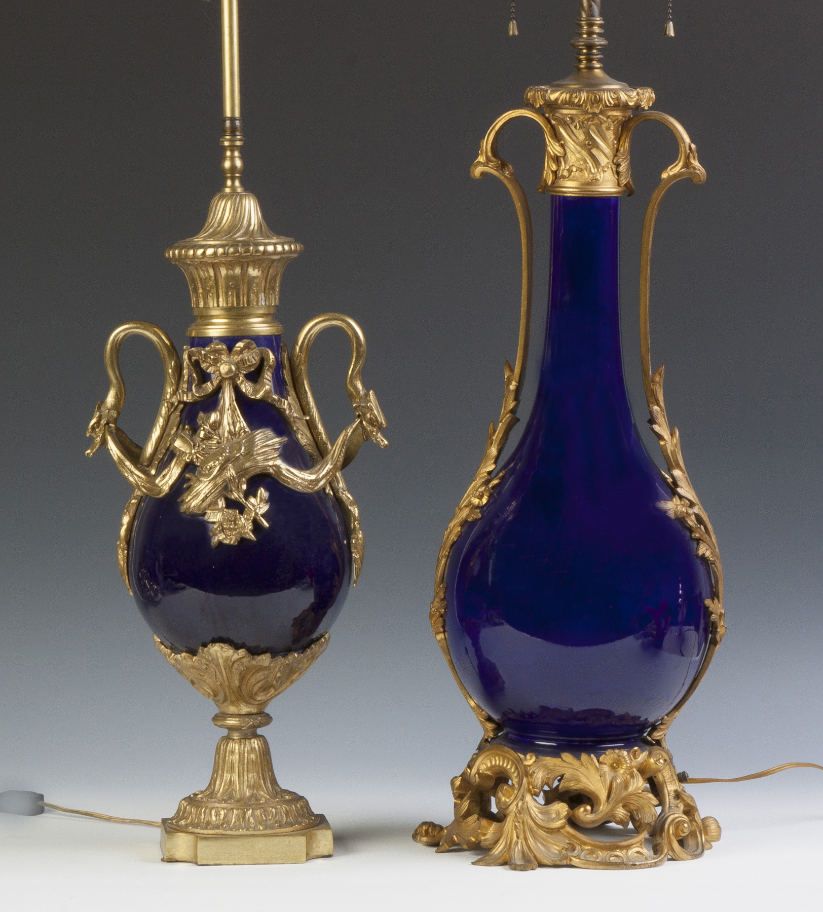 Appraisal: Two Cobalt French Lamp Bases th cent Gilt bronze mounts