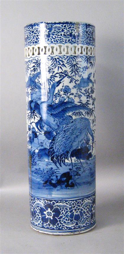 Appraisal: Japanese Arita blue and white tall umbrella stand late th