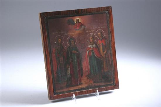 Appraisal: RUSSIAN ICON WITH FOUR SAINTS late th century Including Ekaterina