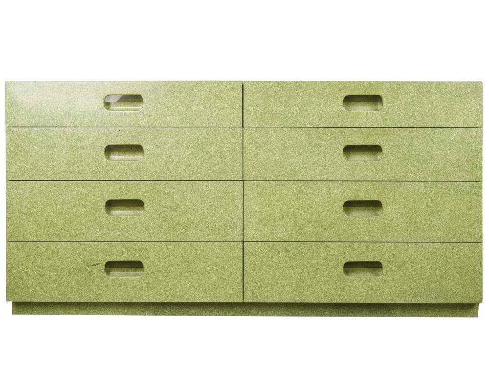 Appraisal: CONTEMPORARY PAINTED CHEST OF DRAWERSgreen painted wood with acrylic handles