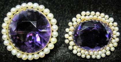 Appraisal: Two amethyst and seed pearl pinsOne karat Oval cut accented