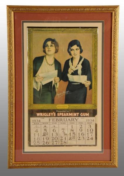 Appraisal: Framed Wrigley's Gum Calendar Description Calendar begins with February Depicts