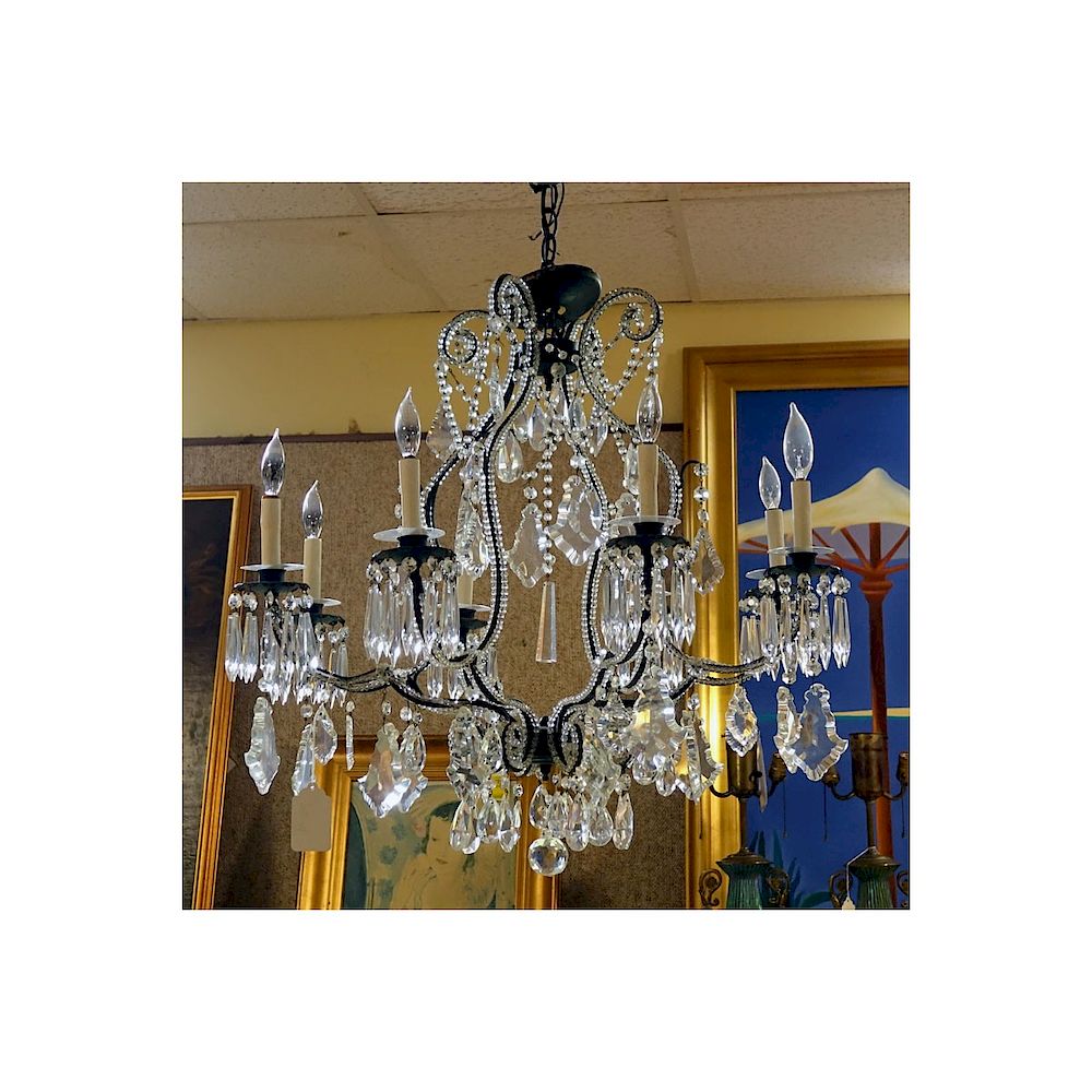 Appraisal: Antique Style Beaded Chandelier with Hanging Prisms Rubbing to frame