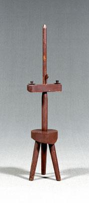 Appraisal: Primitive two-arm candle stand probably pine throughout with reddish-brown paint