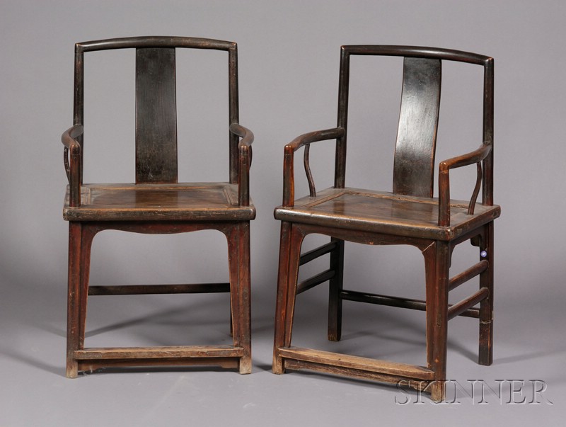 Appraisal: Pair of Chairs China th century armchairs with a burgundy