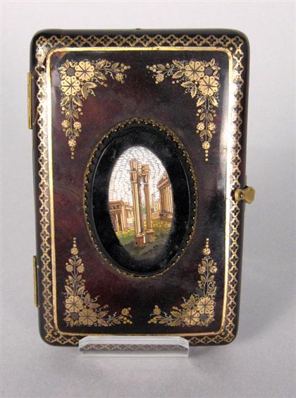 Appraisal: Tortoise shell ivory and mircomosaic mounted card case late th