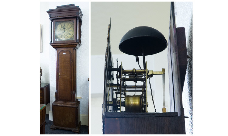 Appraisal: Oak Eight Day Longcase Clock The Brass Dial Marked Peter