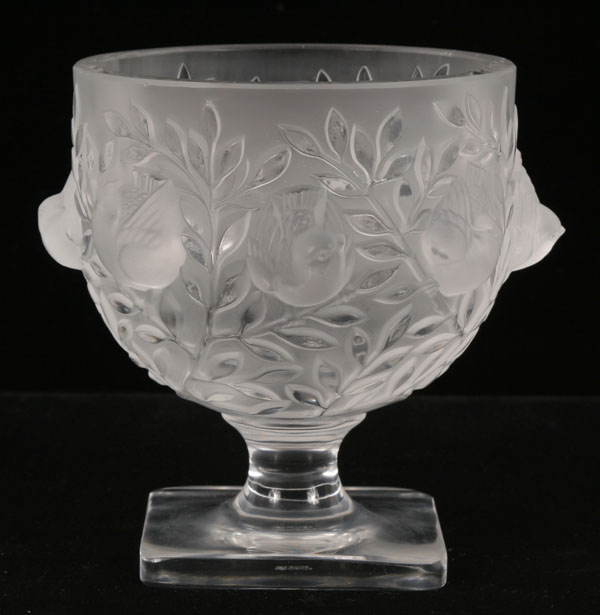 Appraisal: Lalique Elisabeth frosted art glass vase on square pedestal base