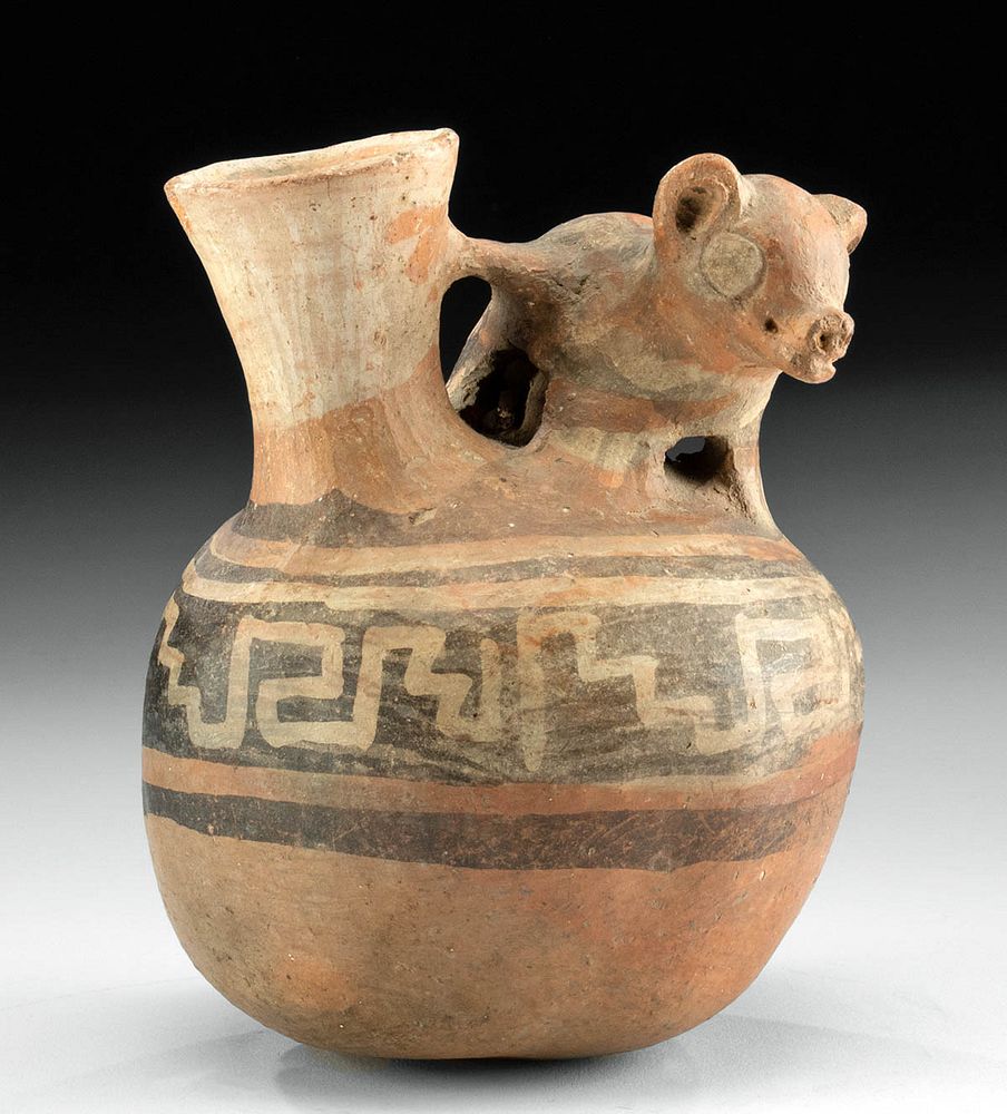 Appraisal: Recuay Pottery Vessel w Jaguar Negative Resist Motif Pre-Columbian northern