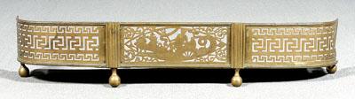 Appraisal: Openwork brass fender openwork with Greek key panels flanking central