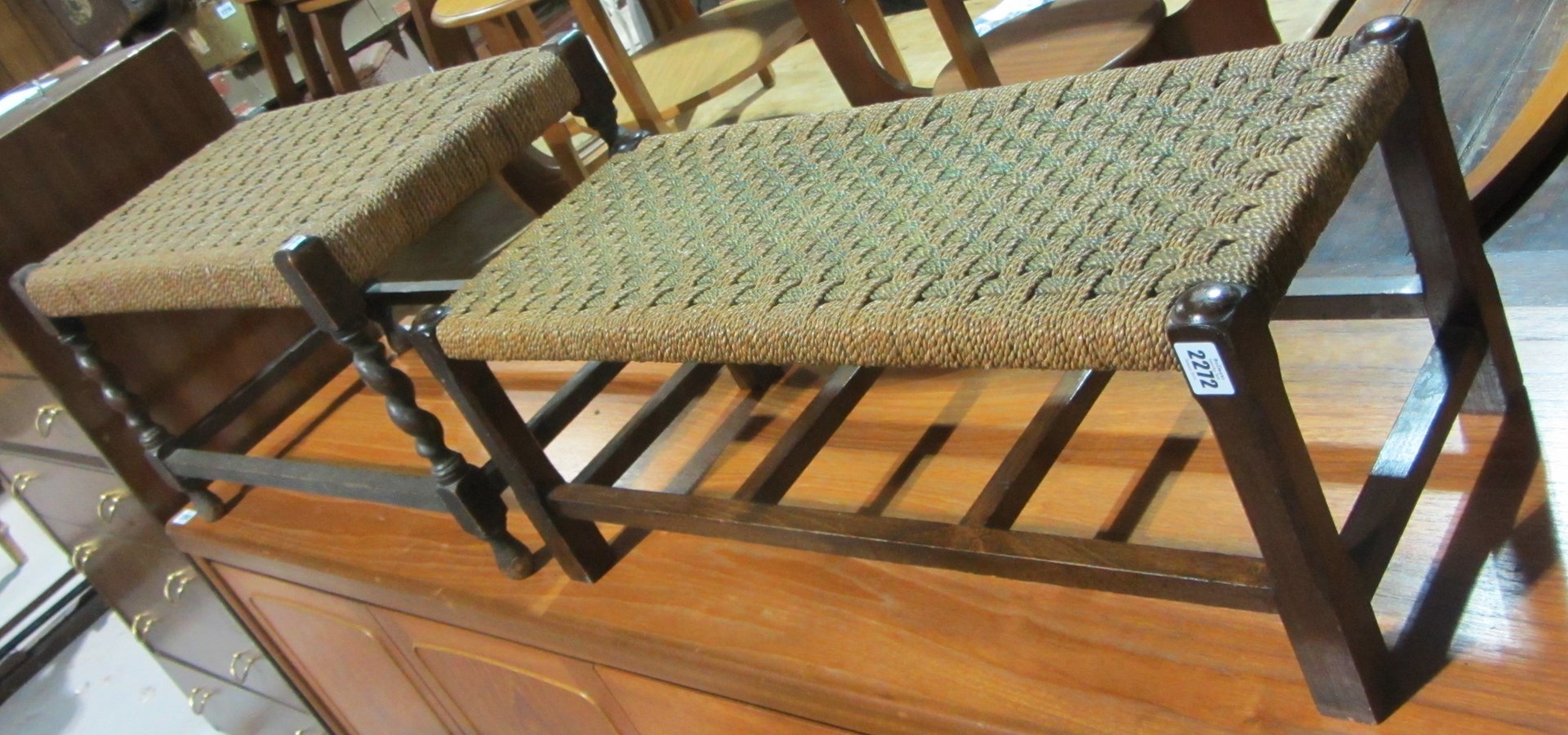 Appraisal: An oak framed footstool and another similar