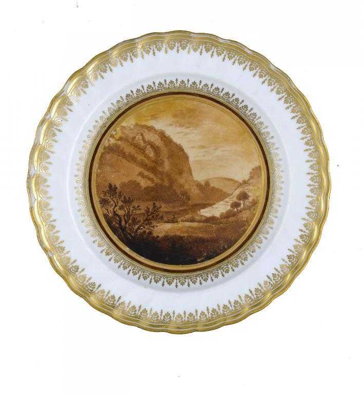 Appraisal: A DERBY PLATE painted in warm brown monochrome with an