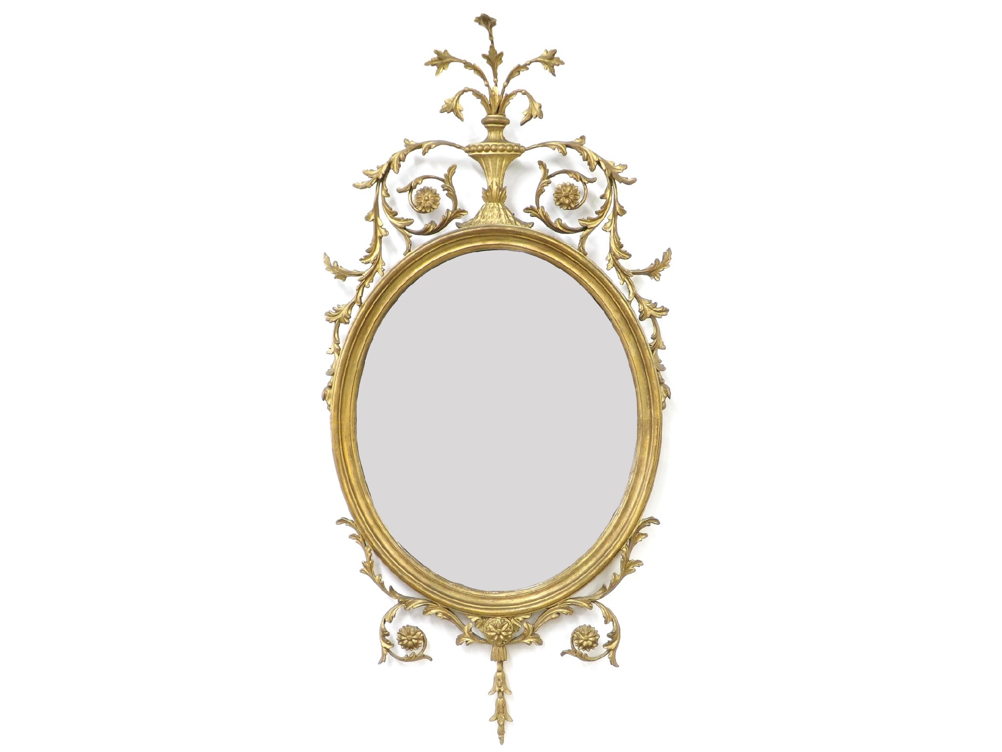 Appraisal: Antique giltwood and gesso oval wall mirror mounted by a