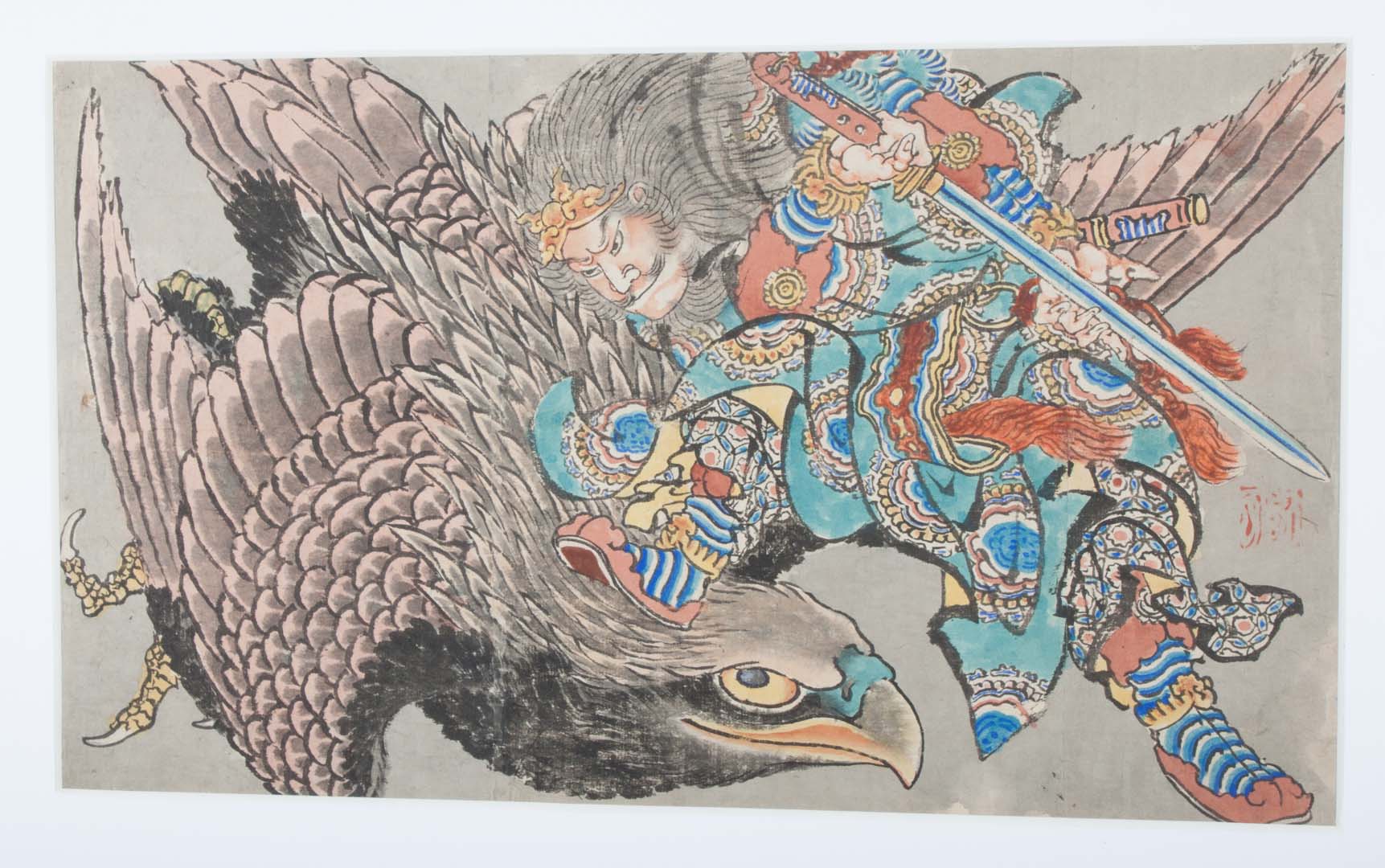 Appraisal: Japanese color woodblock print late th century depicting warrior hero