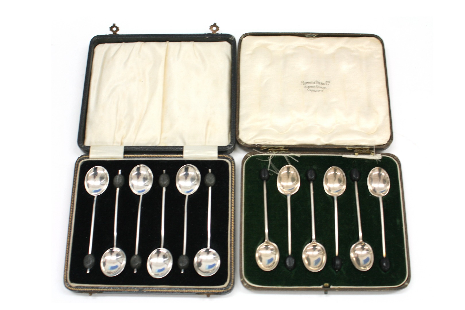 Appraisal: Two cased sets of six each silver 'bean end' demi