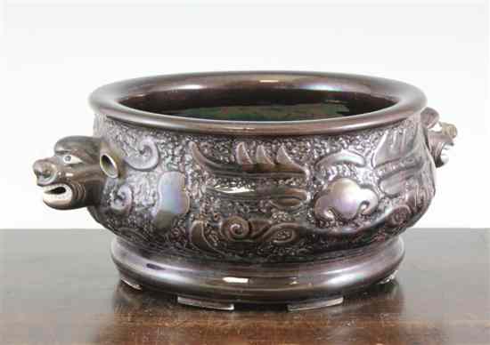 Appraisal: A Chinese brown glazed censer incised Qianlong seal mark Republic