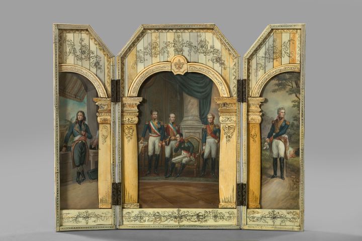 Appraisal: Rare French Napoleonic Engraved Bone Triptych fourth quarter th century