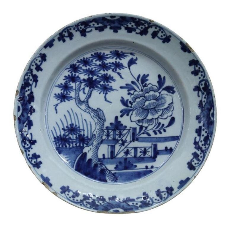 Appraisal: Delft blue and white tin-glazed earthenware charger th c Chinoiserie